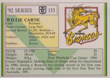 1992 Regina NSW Rugby League #153 Willie Carne Back